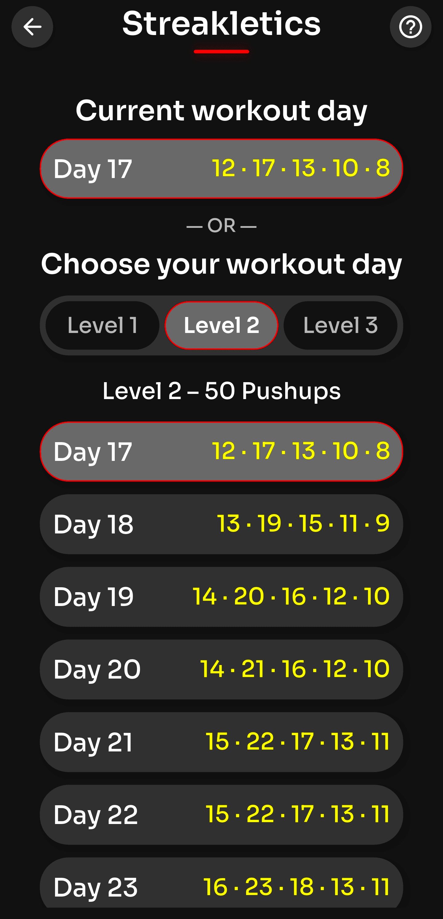Choose your workout day